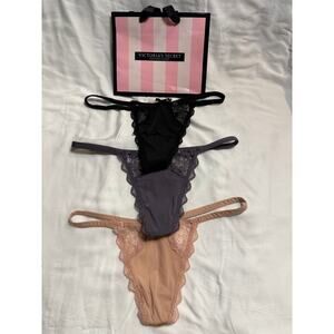 NWOT Victoria’s Secret V-String Thong Bundle 3 Pc Small Black Gray Nude